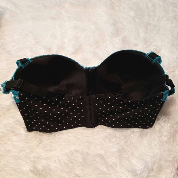 Cacique Intimates Super Cute Black/White/Blue Polka-dot Underwire Bra, 40F - Picture 3 of 7